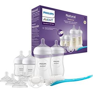 Philips Avent Set regalo per neonati con biberon - 4 biberon, 2 tettarelle extra, ciuccio ultra soft e spazzola per biberon, per bambini da 0-12 mesi in su (modello SCD838/13)