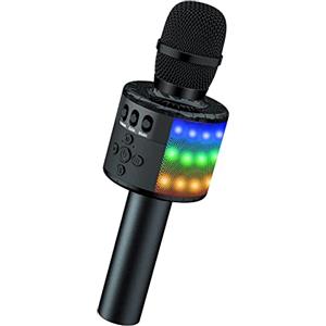 BONAOK Microfono Karaoke Bluetooth Wireless, BONAOK Bambini Karaoke con Luci a LED Controllabili,Portatile Altoparlante Karaoke Macchina Regalo Compleanno da Viaggio per Android/iPhone/iPad/PC (Nero)