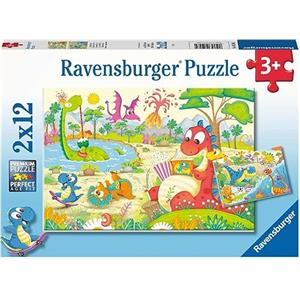 Ravensburger- Tiere, Dinosauri Giocosi, 2x12 Pezzi, Puzzle per Bambini, età Consigliata 3+, Multicolore, 05246 2