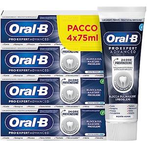 Oral-B Pro-Expert Advanced, 24 Ore di Prevenzione, Extra Sbiancante, Inibisce e Previene la Placca Batterica, Maxi Pacco, Confezione da 4 Dentifrici (4x75ml)