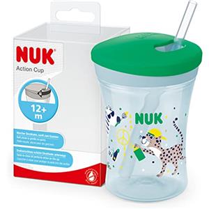 NUK 10255599, Action Cup bicchiere Coperchio e cannuccia morbida, A prova di perdite e lavabile, Senza BPA, 230ml, verde