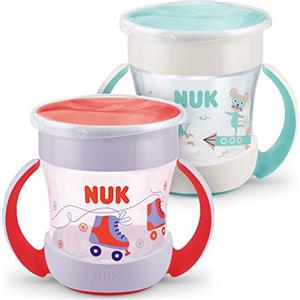 NUK Mini Magic Cup bicchiere antigoccia | Bordo 360° anti-rovesciamento | 6+ mesi | manici ergonomici | Senza BPA | 160 ml | Rosso | 2 pezzi