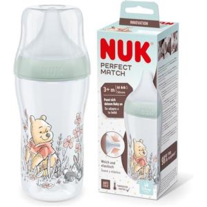 NUK biberon Perfect Match | 3+ mesi | Si adatta al palato del bambino | Controllo della temperatura | Sfiato anti-colica | 260 ml | Senza BPA | Tettarella media in silicone | Disney Winnie the Pooh