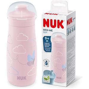 NUK Mini-Me Sip Tazza per bambini | 9+ mesi | 300 ml | Borraccia per bambini | Beccuccio temperato antigoccia | Infrangibile | Farfalla rosa