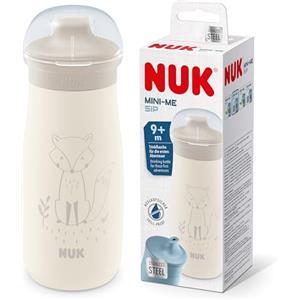 NUK Mini-Me Sip Tazza per bambini | 9+ mesi | 300 ml | Borraccia in acciaio inox per bambini | Beccuccio temperato antigoccia | Infrangibile | Beige Fox