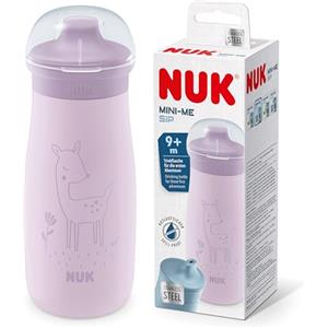 NUK Mini-Me Sip Tazza per bambini | 9+ mesi | 300 ml | Borraccia in acciaio inox per bambini | Beccuccio temperato antigoccia | Infrangibile | Lilac Deer