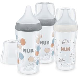 NUK Set biberon Perfect Match | 3+ mesi | Si adatta al palato del bambino | Controllo temperatura | Sfiato anti-colica | 260 ml | Senza BPA | Tettarella media in silicone | Arcobaleno e fiocco | 3 pz