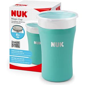 NUK Magic Cup tazza biberon in acciaio inossidabile | 8+ mesi | 230 ml | Bordo 360° anti-rovesciamento | Ermetico | Senza BPA e lavabile | Azzurro, 10255679