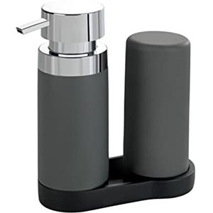 WENKO Set lavapiatti Easy-Squeeze grigio - Dispenser sapone e dispenser detersivo piatti Capacità: 0.25 l, Poliresina, 15 x 18 x 7 cm, Grigio