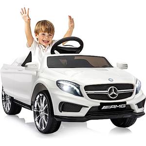 LIUFASHI Macchina Elettrica per bambini da 12V Mercedes Benz AMG,Giocattolo veicoli elettrici a 2 porte con telecomando 2.4G,MP3,luci a LED e cintura di sicurezza per bambini dai 3 anni in su,Bianco