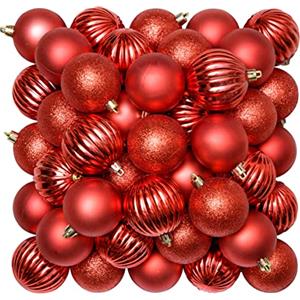 Baroni Home Palle di Natale 96 pezzi, Palline Natalizie per Decorazioni Addobbi Ø 6 cm Rosso Lucide, Opache e Glitter