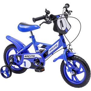 Baroni Toys Bicicletta per Bambino Sportiva Blu 12 Pollici con Rotelle Incluse, Bici in Acciaio con Ruote in Gomma EVA per Bambino, Blu, da 2 a 4 anni, 70x49x46 cm