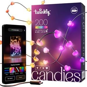 Twinkly Candies - Stringa di Luci di Natale con 200 LED RGB - Controllata da App e Alimentata Tramite USB-C - Decorazioni Natalizie per interni, 12 m, Cuore, Filo Verde