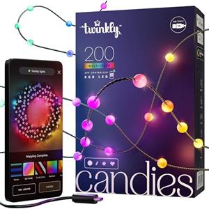 Twinkly Candies - Stringa di Luci di Natale con 200 LED RGB - Controllata da app e alimentata via USB-C - Decorazioni Natalizie per interni, 12 m, Perla, Filo Verde