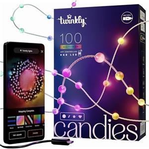 Twinkly Candies - Stringa di Luci di Natale con 100 LED RGB - Controllata da app e alimentata via USB-C - Decorazioni Natalizie per interni, 6 m, Perla, Filo Trasparente