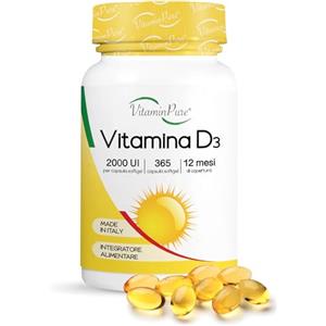 VitaminPure VITAMINA D3 2000UI Alto Dosaggio - 365 SoftGel di Vitamina D 2000 UI (Colecalciferolo) - Ossa, Denti, Muscoli, Sistema immunitario - Integratore Vitamina D (Vit D)