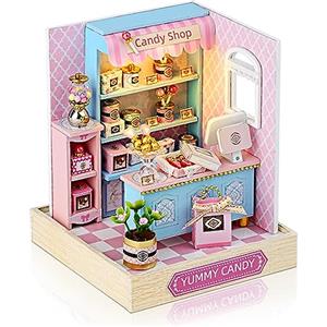 Cuteefun Miniature Casa delle Bambole DIY, Kit Case in Miniatura da Costruire Fai da Te con Mobili Copertura Antipolvere e Strumenti, Natale Halloween Regalo di Compleanno(Yummy Candy)