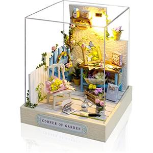 Cuteefun Kit Case in Miniatura da Costruire per Principianti, Miniature Casa delle Bambole Fai da Te con Mobili Copertura Antipolvere e Strumenti, Regali Creativi Artigianali (Angolo di Giardino)