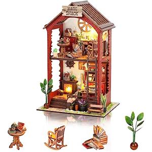 Cuteefun Casa delle Bambole Fai da Te in Miniatura con Mobili, Fai Il Tuo Modello di Casa Artigianale, Artigianato Fatto a Mano Regalo per Il Compleanno Natale (Stanza del Libro Magico)