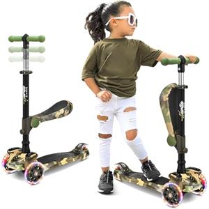 Hurtle 3 Wheeled Scooter for Kids - Stand & Cruise Child/Toddlers Toy Folding Kick Scooters w/Adjustable Height, Anti-Slip Deck, Flashing Wheel Lights, for Boys/Girls 2-12 Year Old - Hurtle