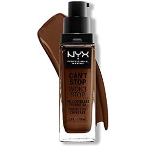 NYX Professional Makeup Fondotinta, Can't Stop Won't Stop Full Coverage Foundation, Lunga tenuta, Waterproof, Finish Matte, Tonalità: Deep walnut