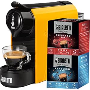 Bialetti Gioia, Macchina Caffè Espresso per Capsule in Alluminio, Incluse 32 Capsule, Supercompatta, Serbatoio 500 ml, Ocra
