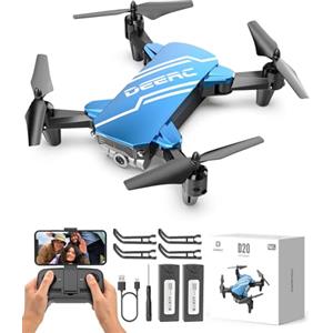 DEERC Mini Drone con Telecamera 720P Quadricottero per Bambini o Adulti con 2 Batterie, Pieghevole, Passaggio Automatico del Mouse, Controllo Vocale/Gestuale, Regolazione della Velocità D20 Blu