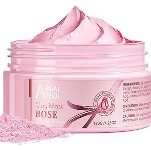 ANAiRUi Maschera viso argilla rosa, Maschera purificante, deterge, Ridurre i pori, riduzione macchie, rughe e pelle grassa, anti-età. 120g