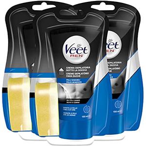 Veet For Men Crema Depilatoria per Uomo Pelli Sensibili (Depilazione sotto la doccia, 3 confezioni da 150ml)
