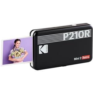 KODAK Mini 2 Retro 4PASS Stampante Fotografica Portatile (5.3x8.6cm) + 8 Fogli, Nero