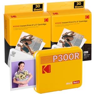 KODAK - Mini 3 Retro 4PASS, stampante per foto portatile (7,6 x 7,6 cm), confezione con 68 fogli, colore: giallo.