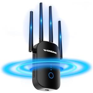 WONLINK Ripetitore WiFi Potente, 1200Mbps Ripetitore WiFi 5GHz & 2,4GHz Dual Band WiFi Extender Supporta Modalità Ripetitore/Router/AP, Amplificatore WiFi con WPS Funzione, 1 Porta Ethernet, 4*3dBi Antennes