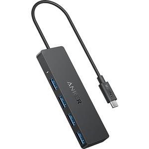 Anker Hub USB C, Adattore con 4 porte USB 3.0, OTG ultrasottile da 5 Gbps, Cavo 20 cm, per MacBook, Mac Pro, Mac mini, iMac, Surface Pro, XPS, PC, unità flash, HDD mobile (ricarica non supportata)