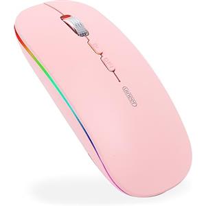 Uineer Mouse Bluetooth, mouse wireless ricaricabile a LED (BT 5.1+2.4G), mouse silenzioso per computer portatile, MacBook, Windows, Mac OS, rosa