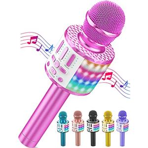 MicQutr Microfono Karaoke Bluetooth, Microfoni Karaoke Wireless con LED Flash, Portatile Karaoke Player Bambini, Altoparlante, Cambia Voce, per KTV/Casa/Festa/Canto, Compatibile con Android/iOS