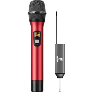 TONOR Microfono Senza Fili, UHF Sistema Wireless Microfonico Portatile in Metallo Cordless con Ricevitore Ricaricabile, Uscita 1/4