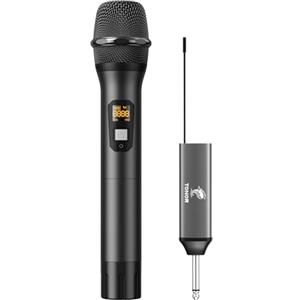 TONOR Microfono Senza Fili, UHF Sistema Wireless Microfonico Portatile in Metallo Cordless con Ricevitore Ricaricabile, Uscita 1/4