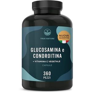 TRUE NATURE Glucosamina Condroitina Alto Dosaggio 790mg + Vitamina C - 360 Capsule - (contribuisce alla normale formazione del collagene) - Qualità farmaceutica - TRUE NATURE®