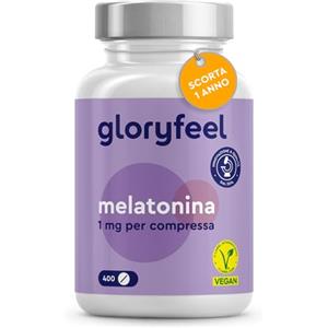 Gloryfeel Melatonina Forte Pura, 400 Compresse, 1 mg per compressa, Scorta + 12 mesi, per Dormire, Integratore per Riposare Meglio, Testato in Laboratorio