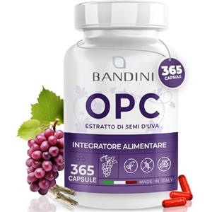 Bandini® Integratore OPC (95%) Estratto di semi d'uva con Vitamina C - 365 capsule Vegane - OPC puro da uva italiana - Antiossidante per Circolazione, Proantocianidina Oligomerica 95%