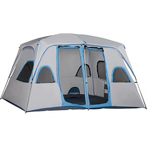 Outsunny Tenda da Campeggio 4 Persone con 2 Stanze e Finestre a Rete, Tenda a Casetta Anti UV e Impermeabile, 400x275x210 cm, Grigia