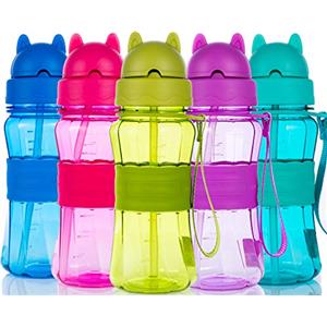 Sigdio Bottiglia per l'acqua Bambini Senza BPA Borraccia Sportiva per Bambini con Tracolla (Blu Chiaro)