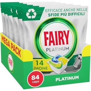 Fairy Platinum Pastiglie Lavastoviglie, Detersivo Brillantante, 84 Capsule , Limone, con Sistema Di Prelavaggio Integrato, Efficace nelle Sfide Difficili Contro lo Sporco
