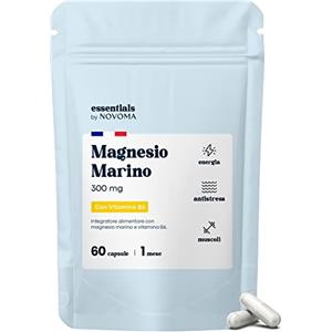 NOVOMA Magnesio Completo - Magnesio Marino & Vitamina B6, Riduce la Fatica e lo Stress, 60 Capsule Vegane (1 Mese) di Magnesio Puro, Dosaggio Potente 300mg per Dose, Essentials by Novoma