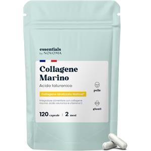 NOVOMA Collagene Acido Ialuronico con Vitamina C, Integratore per Pelle, Articolazioni e Ossa, 800mg Collagene Idrolizzato Puro NATICOL, Essentials by Novoma (120 Unità (Confezione da 1))