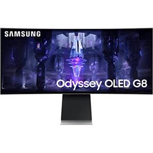 Samsung Monitor Gaming Odyssey OLED G8 (S34BG850), Curvo (1800R), 34'', 3440x1440 (WQHD), 21:9, HDR10+, OLED, 175Hz, 0,03ms (GtG), Freesync Premium, Micro HDMI, USB-C, Mini-DP, WiFi, Casse, HAS