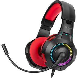 NITHO NX200 Cuffie Gaming per PS4/PS5/Switch/Xbox One/Xbox Series XS/PC/Mobile/Tablet, Microfono Cardioide Pieghevole, Effetto Luce RGB, Jack Audio 3.5 mm - Rosso