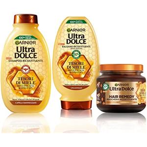 Garnier Ultra Dolce Routine Completa Tesori di Miele, Kit con Shampoo + Balsamo + Maschera, Ideale Per Capelli Danneggiati, Con Miele d'Acacia e Cera d'Api