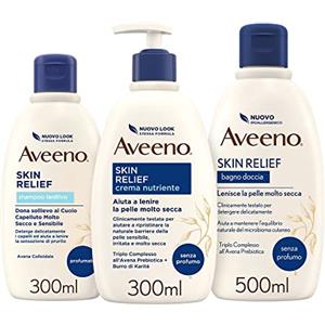 Aveeno Skin Relief Set Routine Bagno Doccia, Shampoo, Crema Nutriente, Pelli Molto Secche e Sensibili, Risultati Clinicamente Provati
