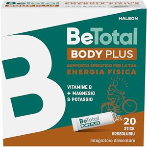 Be-Total Betotal Body Plus, Integratore Alimentare di Vitamine B, Magnesio e Potassio per il Metabolismo Energetico degli Adulti, Senza Glutine e Senza Lattosio *, 20 bustine, Gusto Agrumi